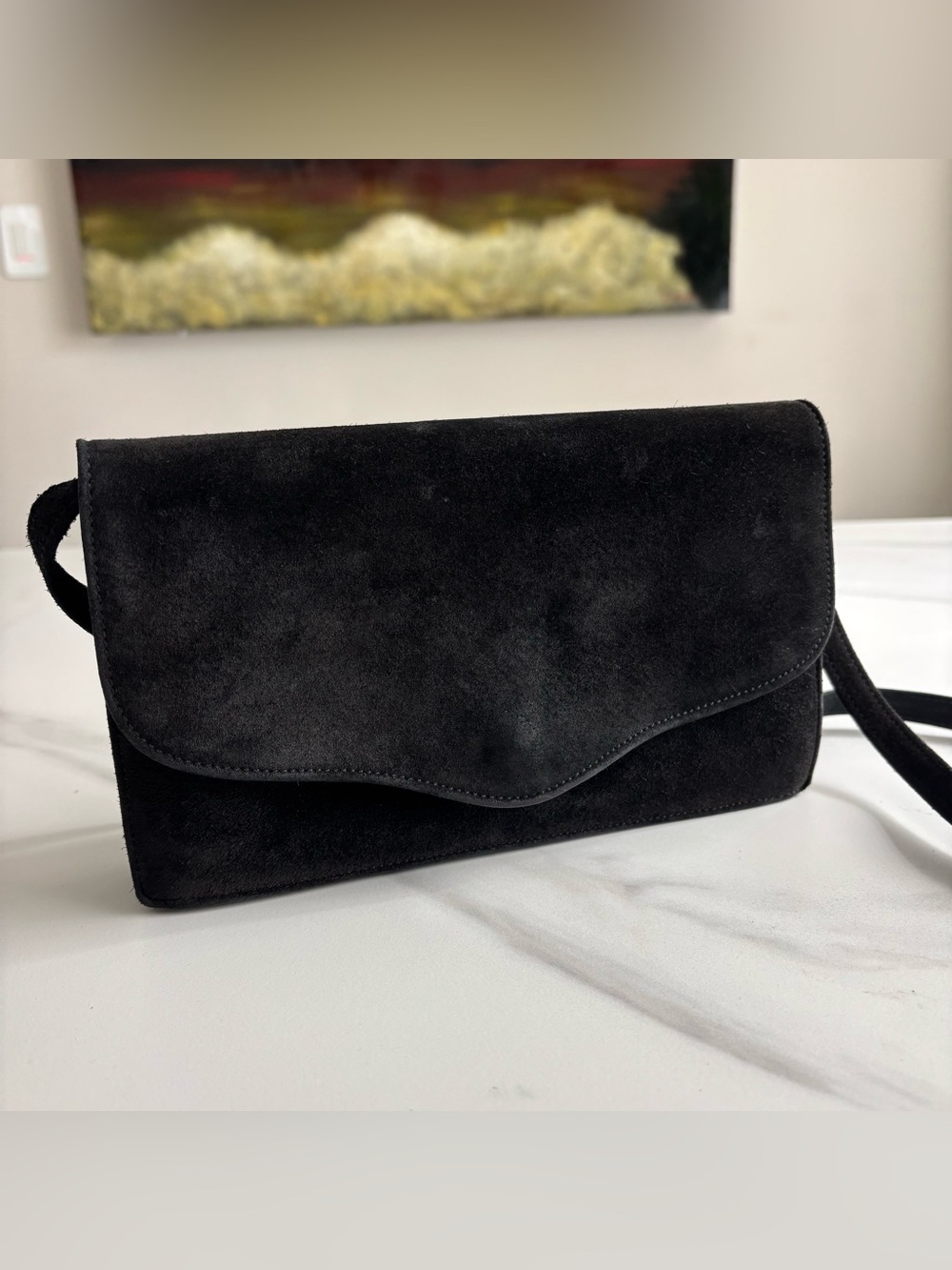 Hermes Black Suede Envelope Clutch Vintage 80’s
